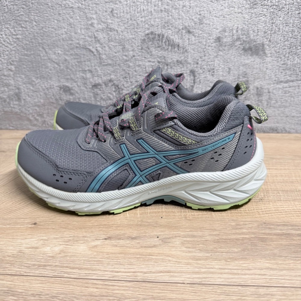 ASICS Gel-Venture 9 Women 7 Grey Blue Trail Running‎ Shoes Rugged Grip Sneakers